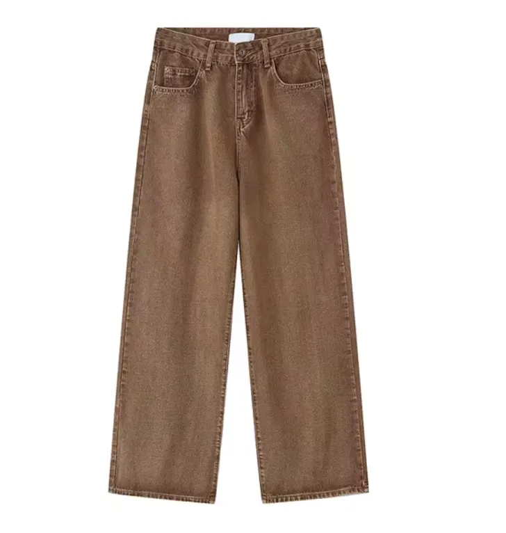 Coffee Washed Wide Leg Jeans