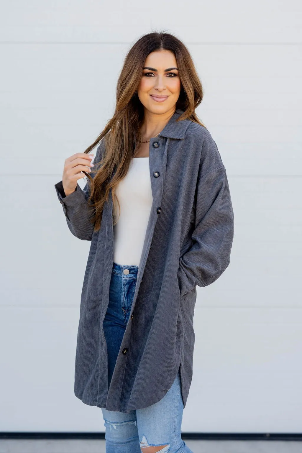 Corded Side Slit Tunic Shacket