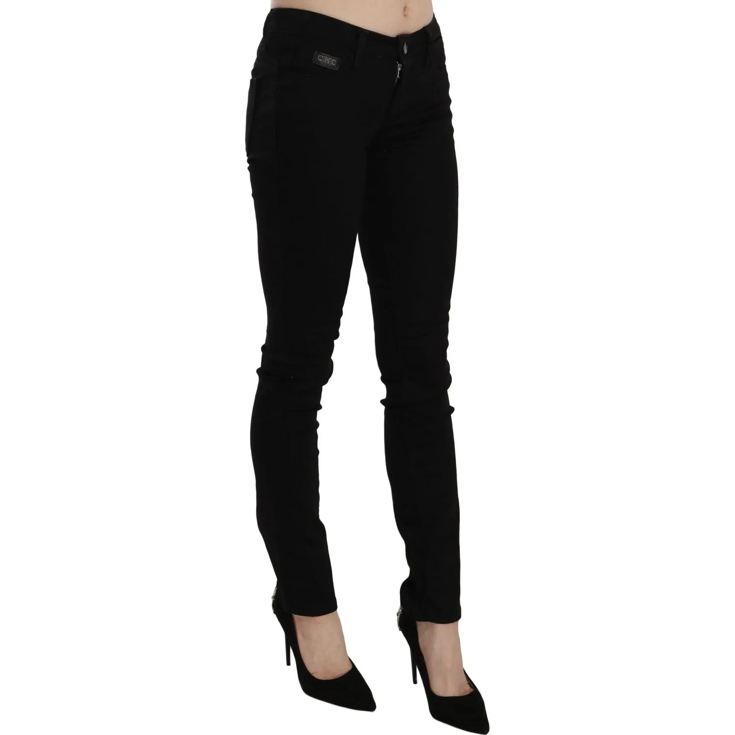 Costume National Elegant Black Mid Waist Slim Fit Jeans