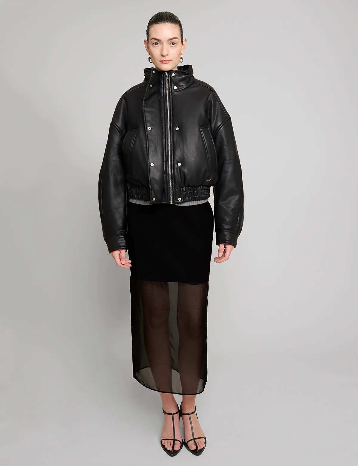 Crop Leather Bomber Jacket