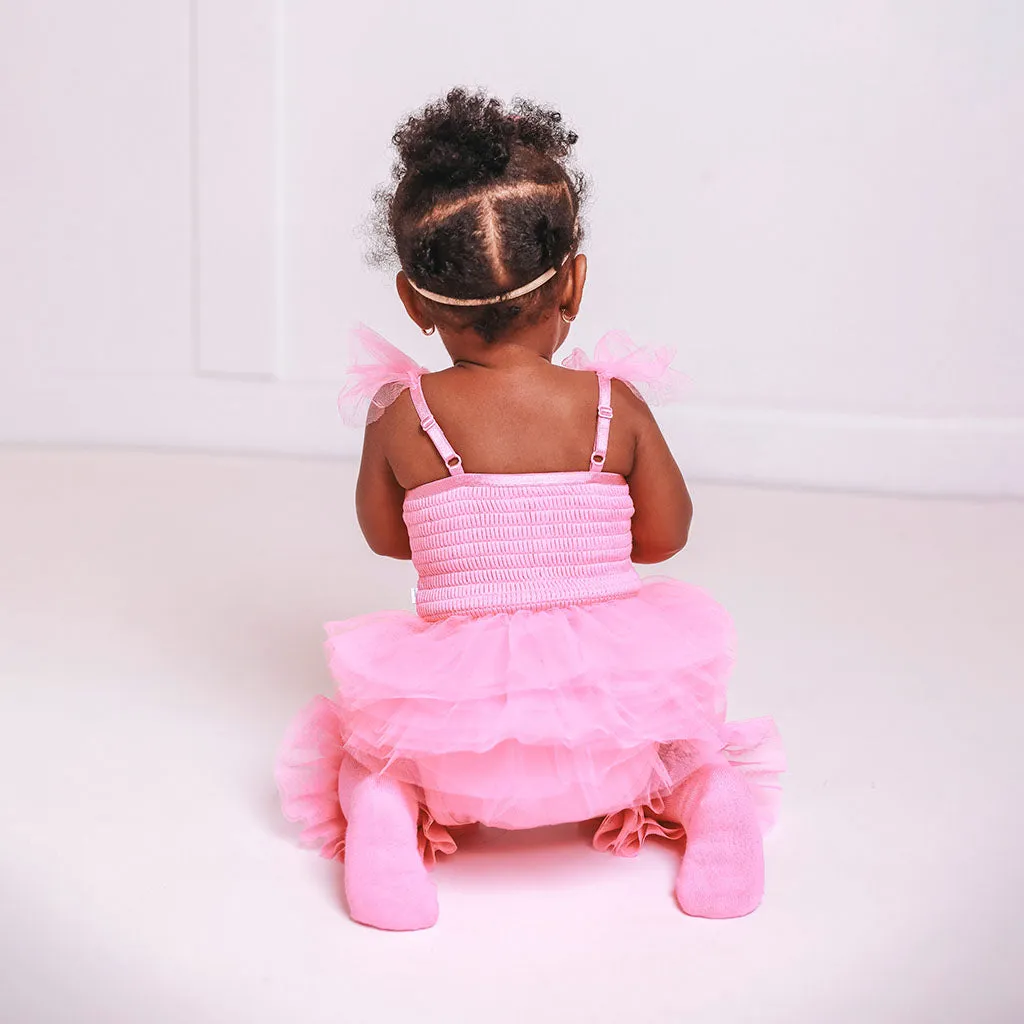 Cruisin' Pink Tulle Smocked Bodysuit Dress