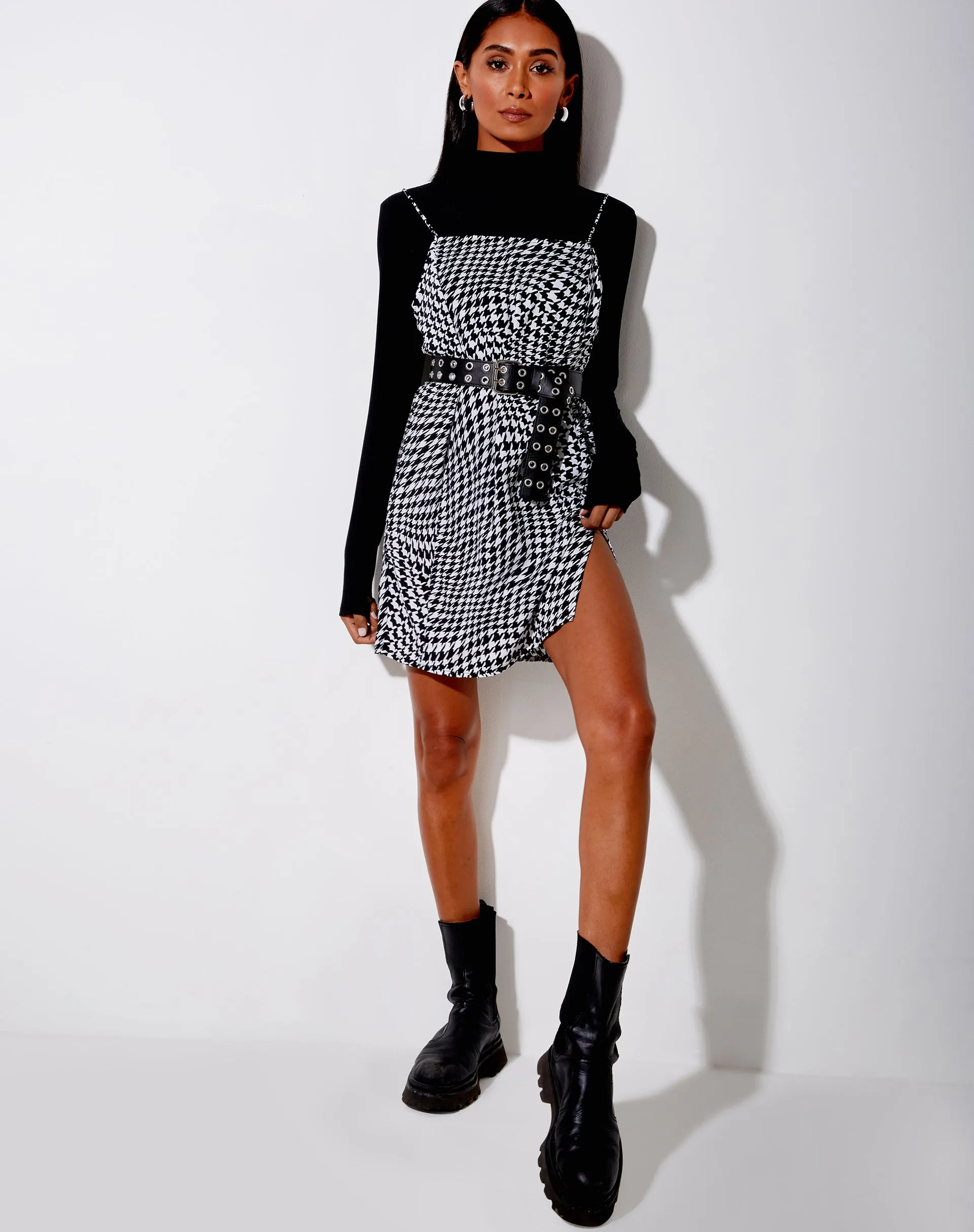 Datista Slip Dress in Wavey Dogtooth