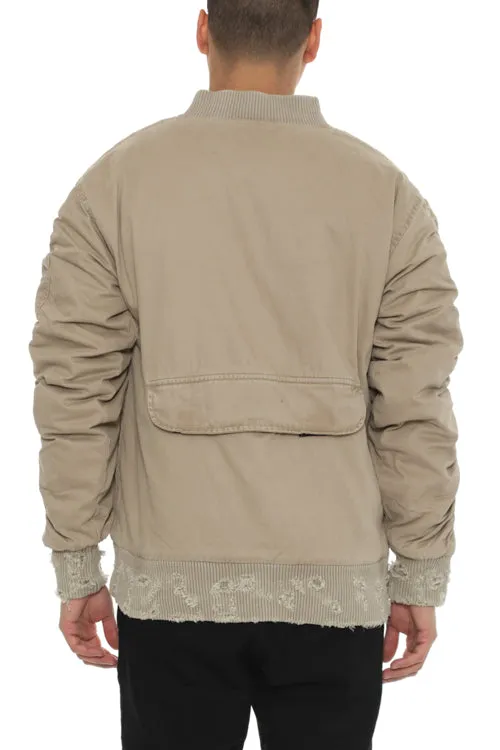 Distressed Bomber Jacket Khaki