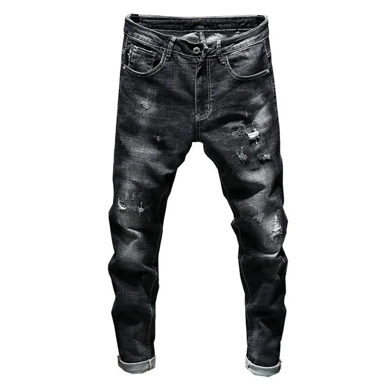 Distressed Ripped Skinny Tapered Jeans - Black