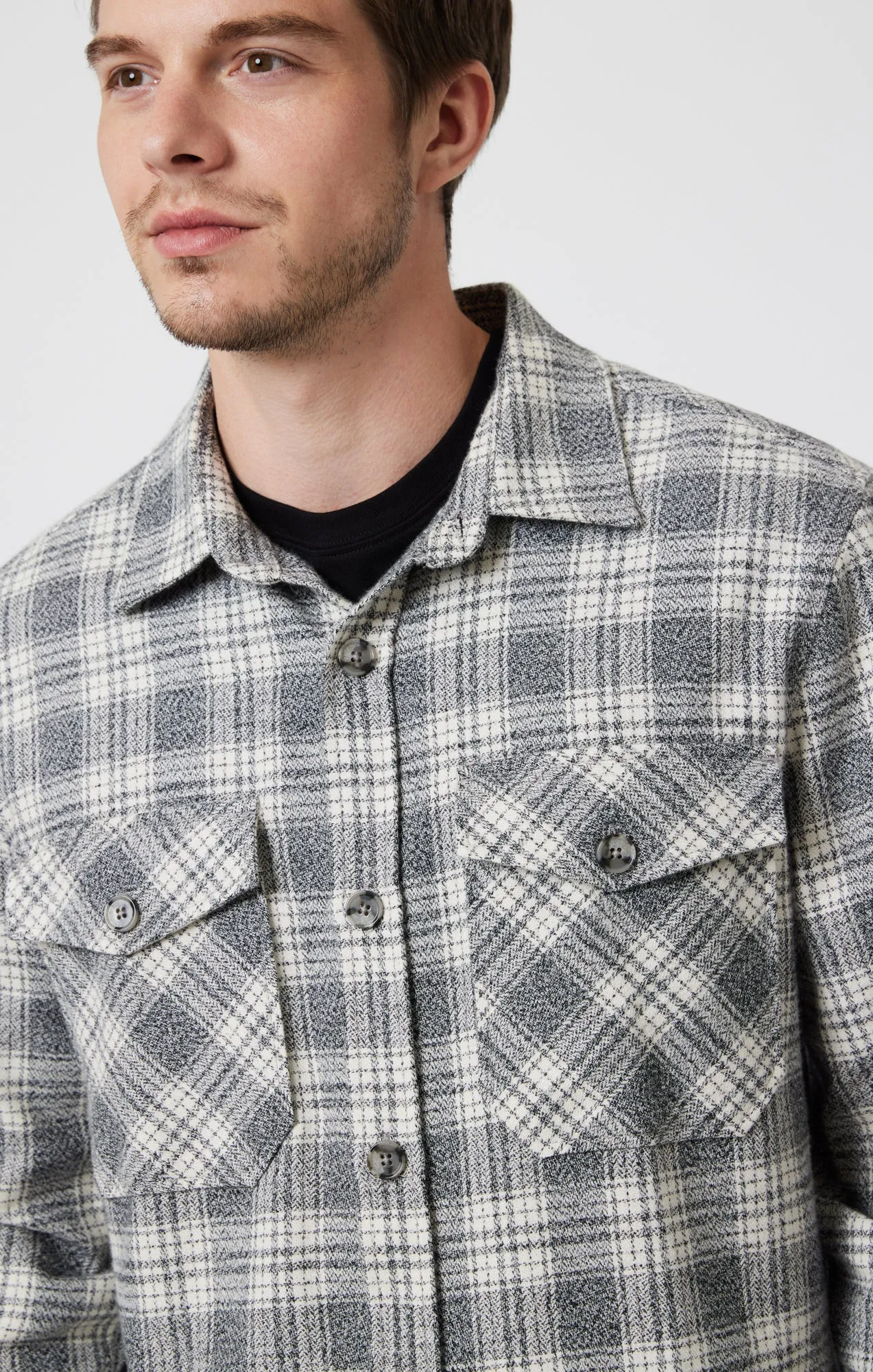 DOUBLE POCKET CHECK SHIRT IN GREY MARL CHECK