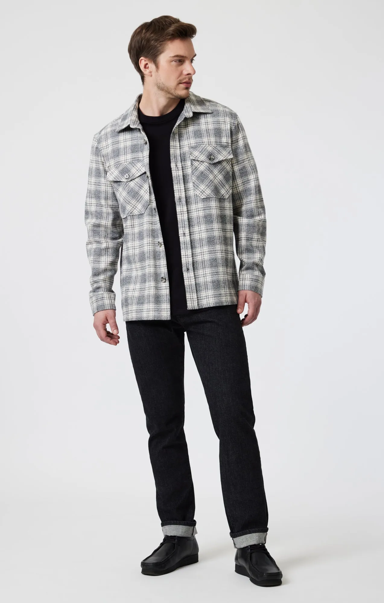 DOUBLE POCKET CHECK SHIRT IN GREY MARL CHECK