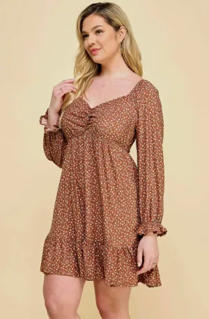 Dress - Floral Babydoll Dress, Mocha, Also Plus Size