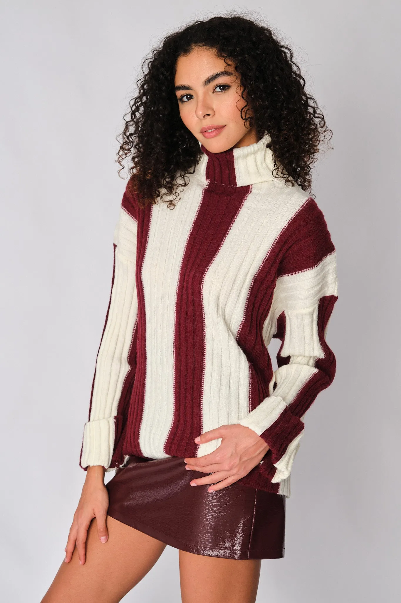 Ecru and Burgundy Edmee Sweater