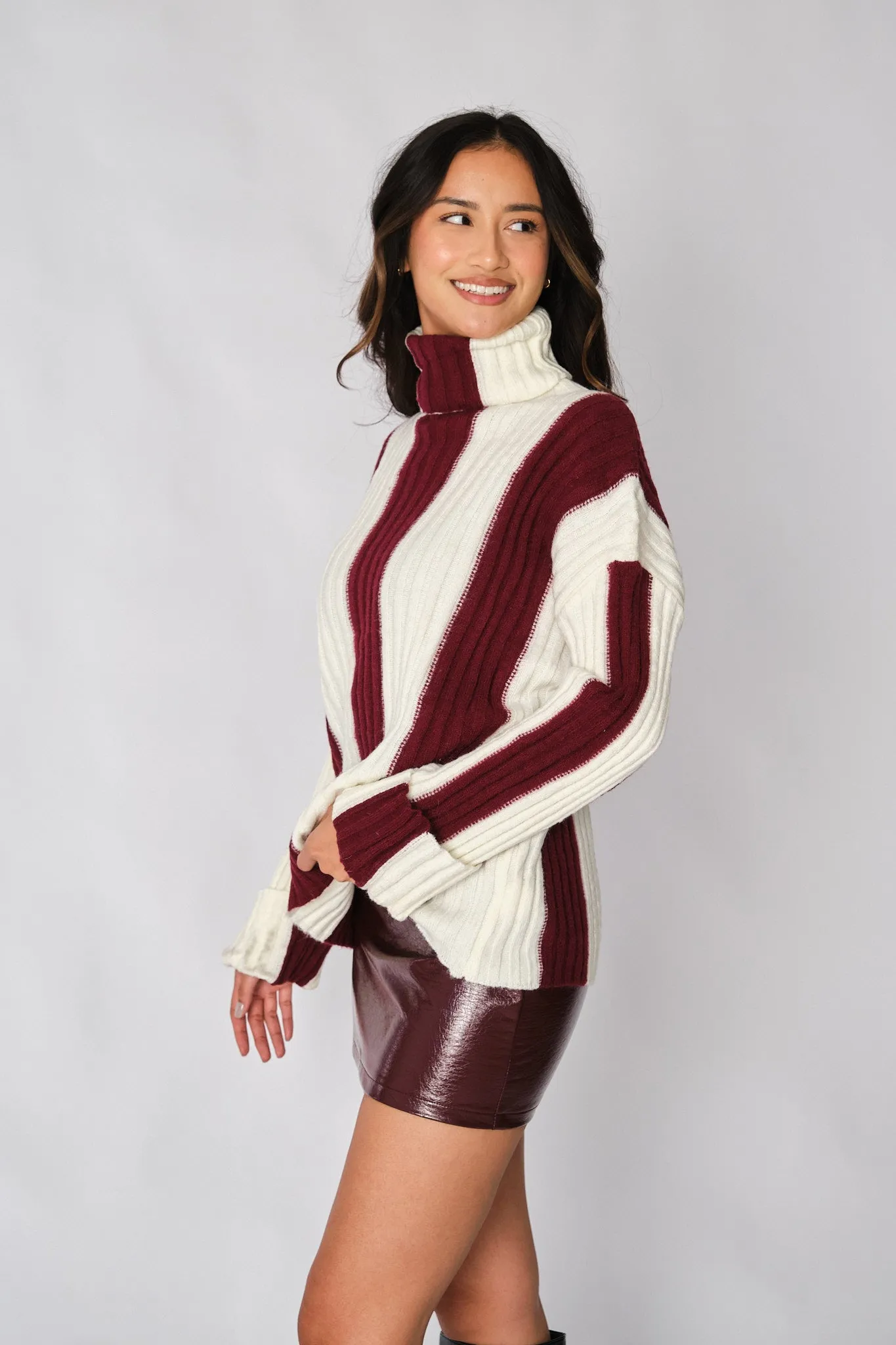 Ecru and Burgundy Edmee Sweater