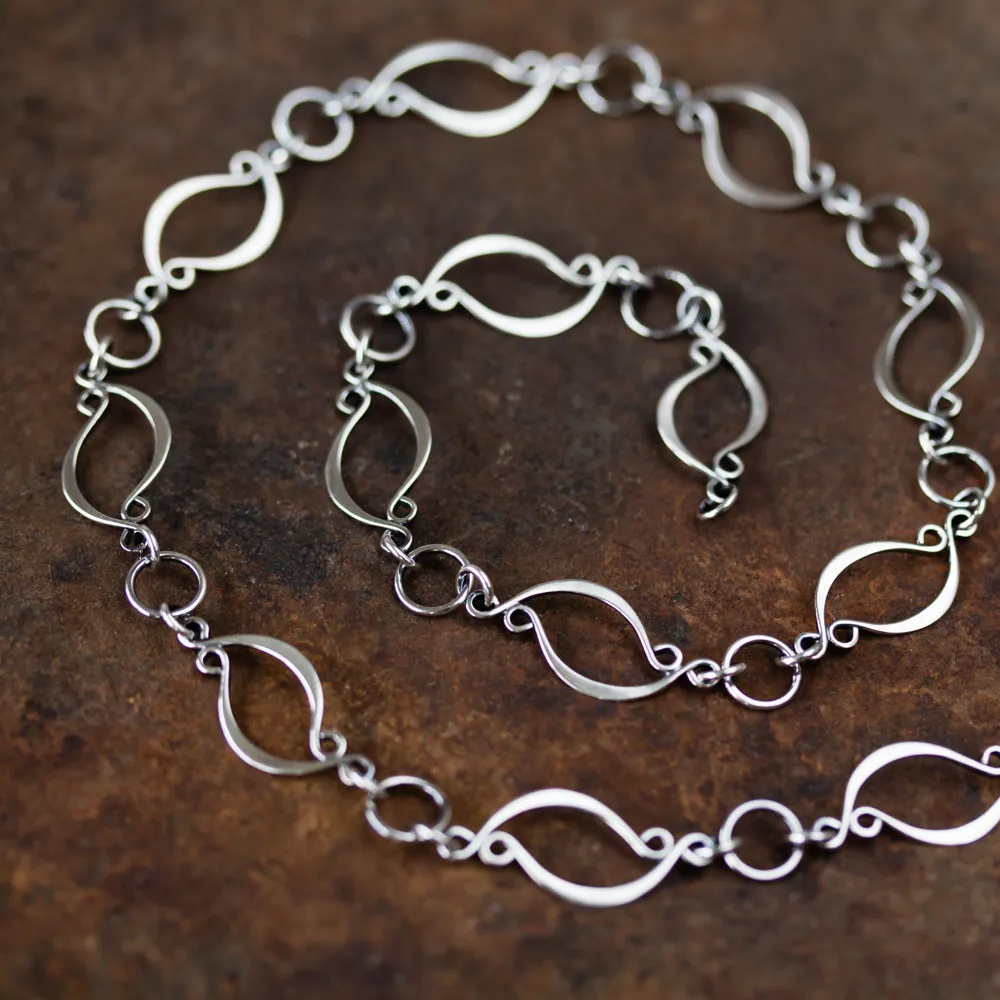 Elegant Marquise Link Chain Necklace, Sterling Silver