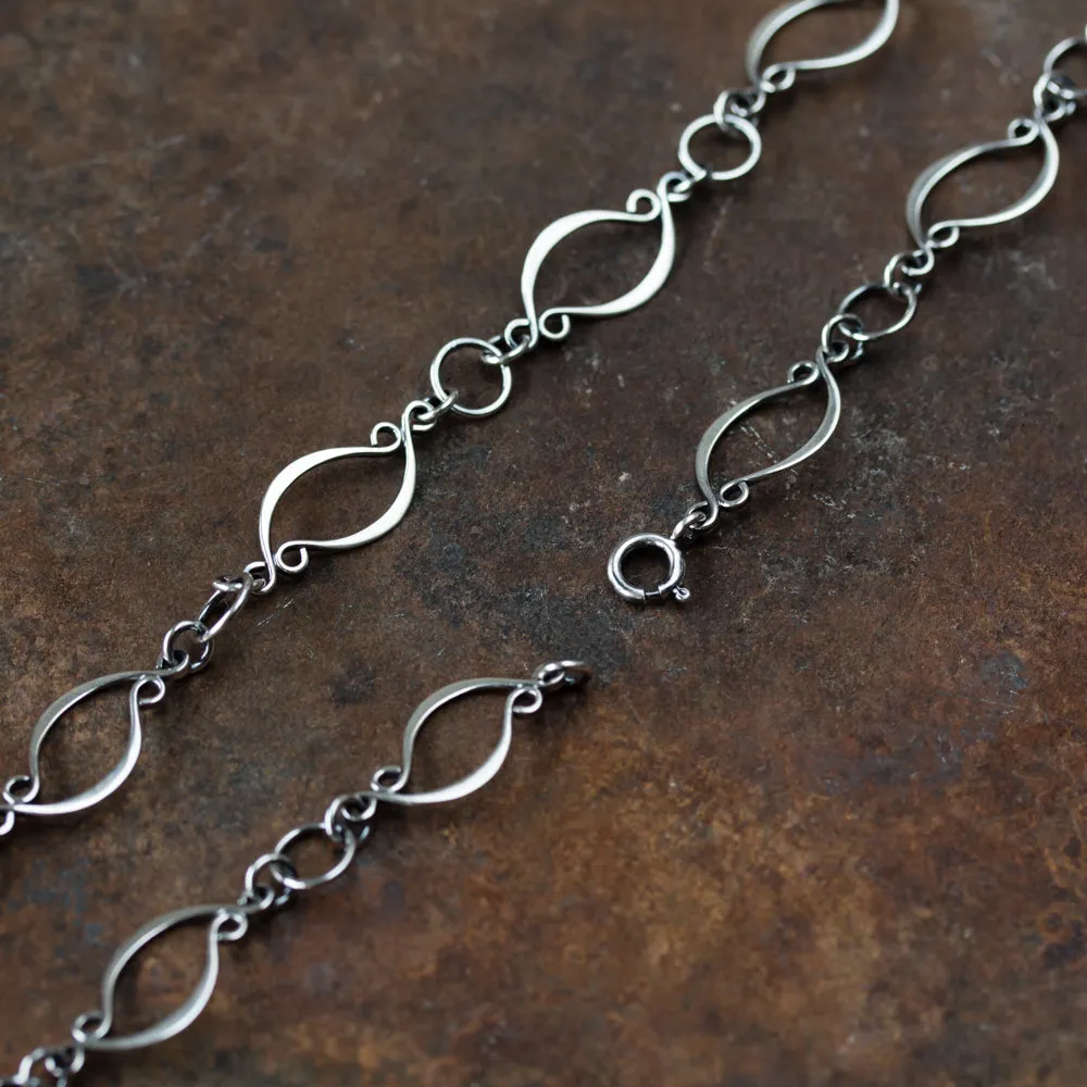 Elegant Marquise Link Chain Necklace, Sterling Silver