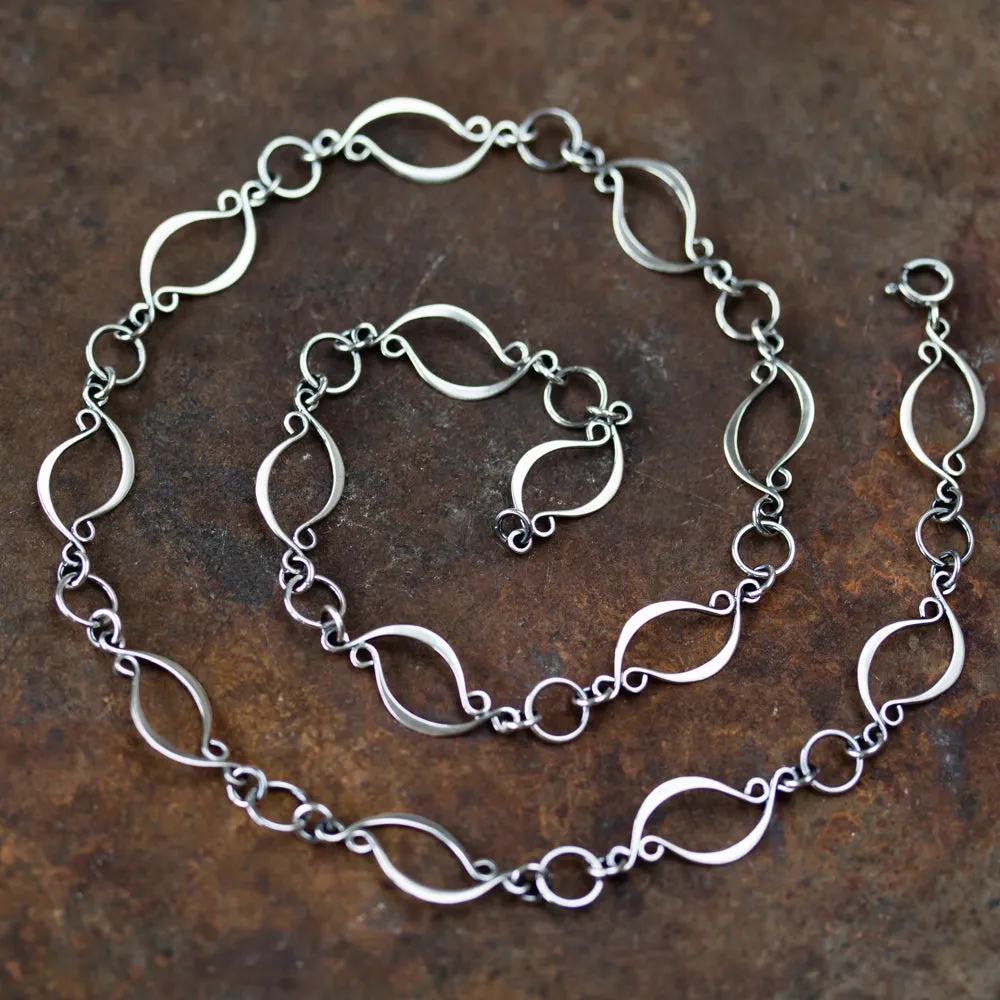 Elegant Marquise Link Chain Necklace, Sterling Silver