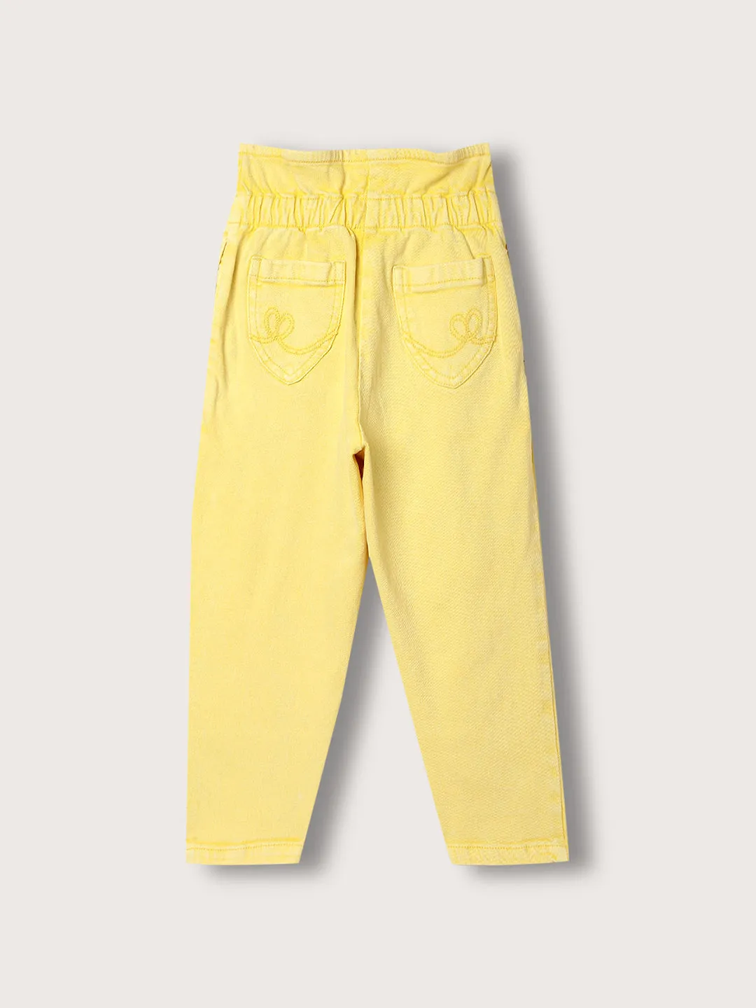 Elle Kids Girls Lemon Yellow Solid Loose Fit Jeans