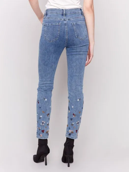 Embroidered and Beaded Slim Fit Jeans