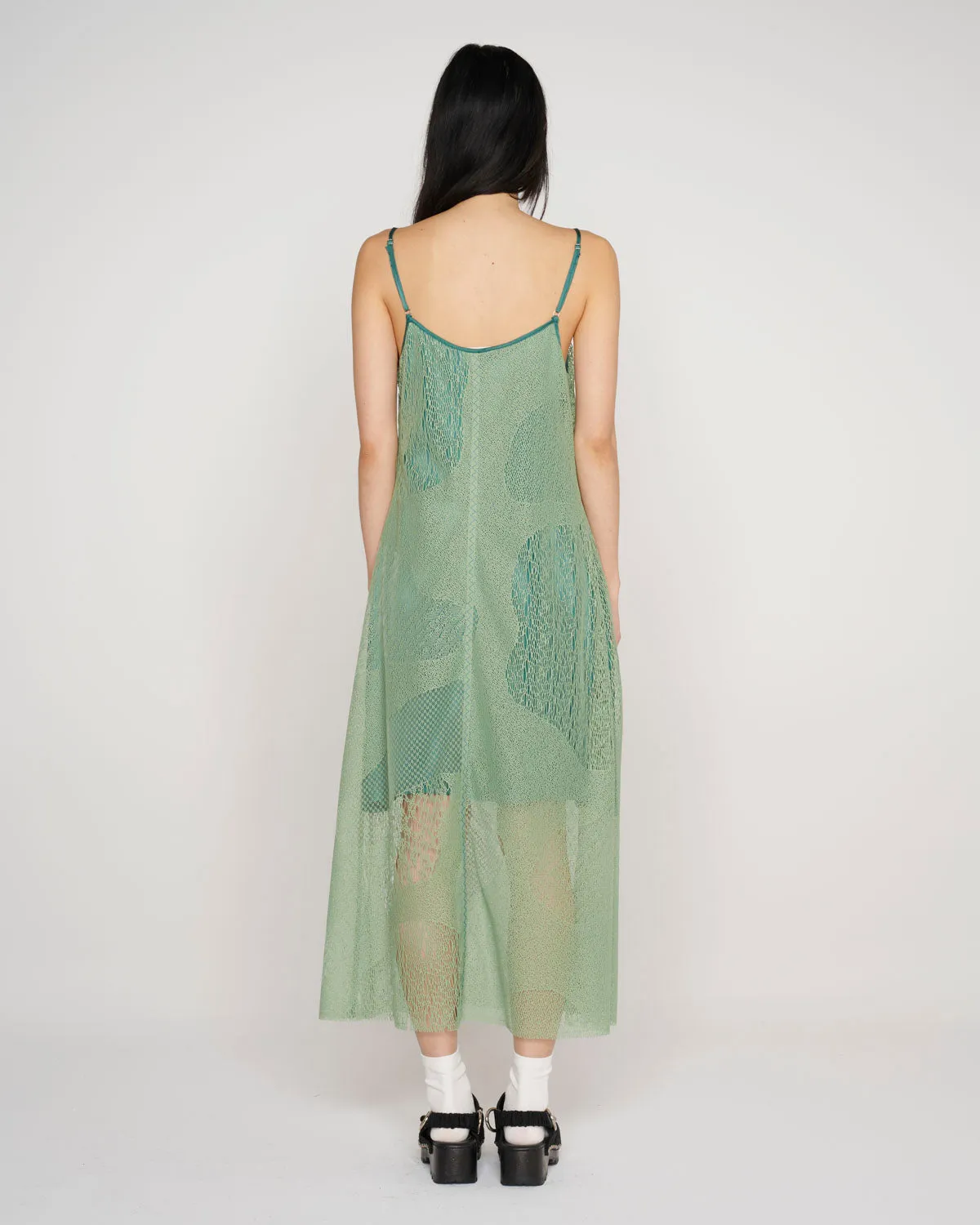 Engineered Cloud Mesh Slip Dress - Green