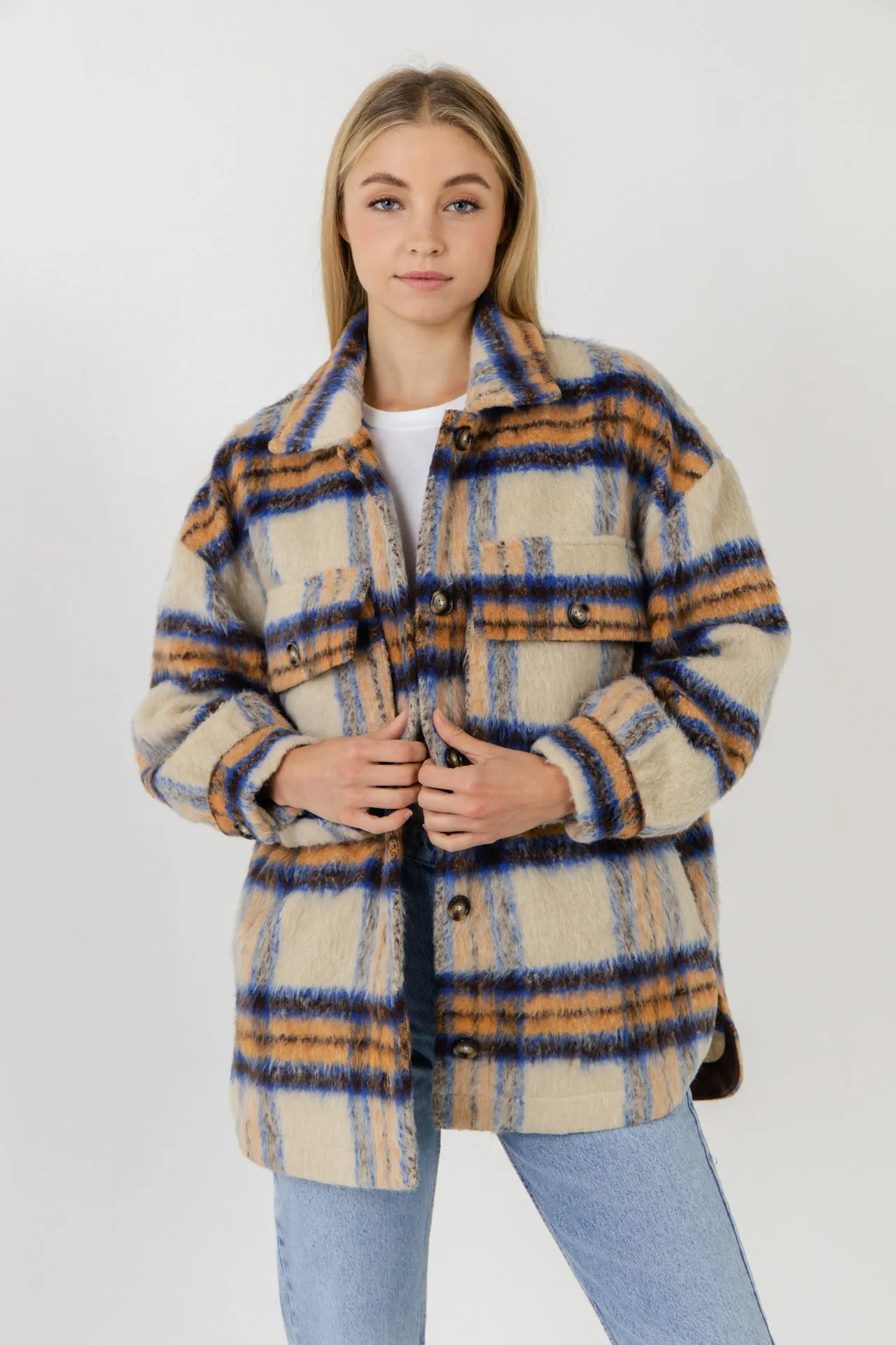 English Factory - Oversized Plaid Shacket with Pockets