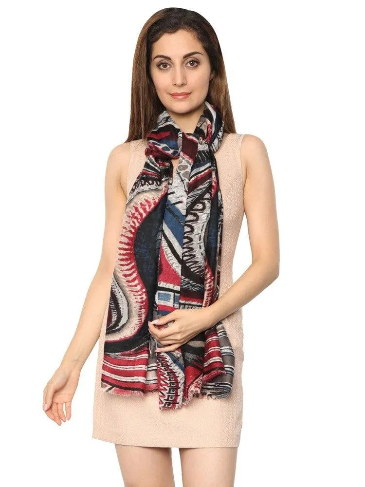 FabSeasons Black Abstract Traditional Printed Cotton Scarf