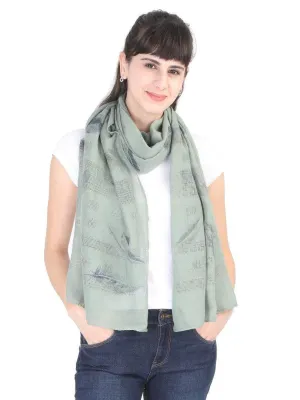 FabSeasons Premium Green Printed Cotton Scarf for Summer & Winter