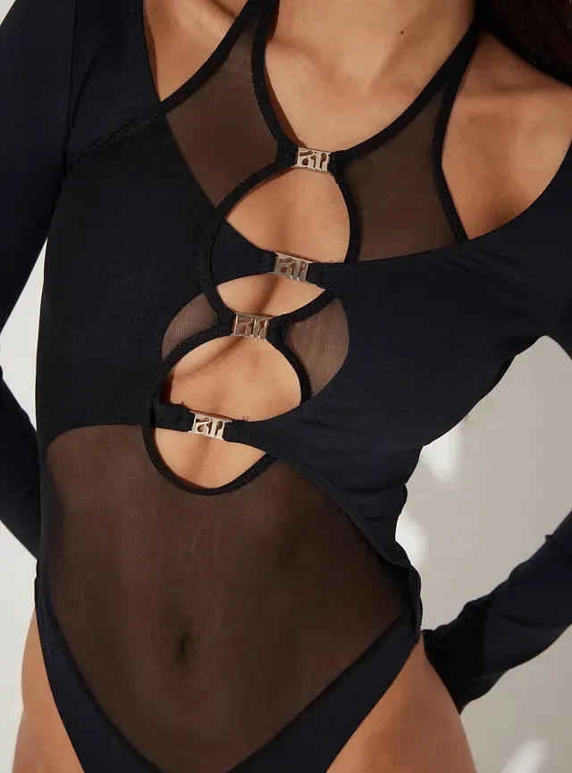 Fashion Bodysuit - Sheer Mesh - Black - Clubwear