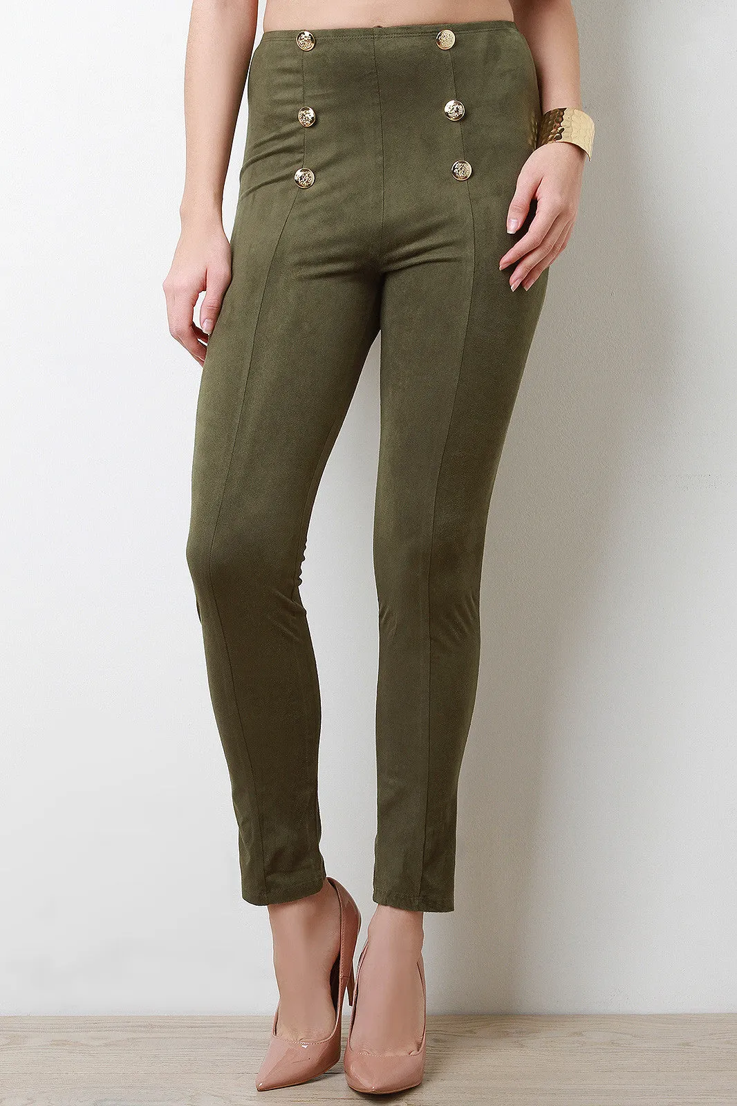 Faux Suede Double Button Pants