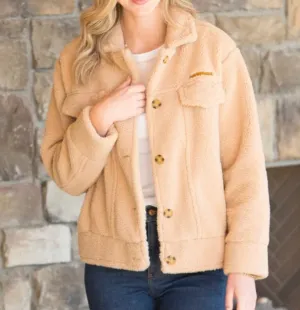 Final Sale ✨ Soft Sherpa Shacket Camel Simply Southern