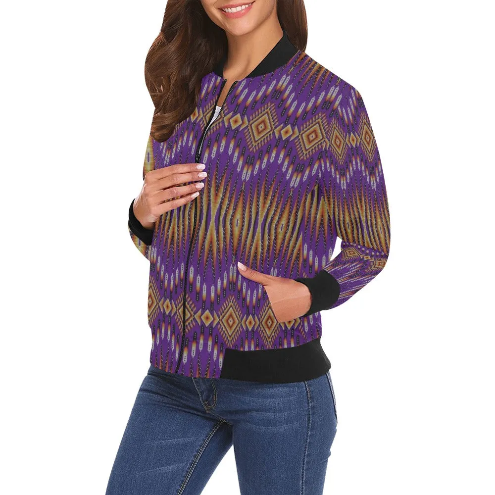 Fire Feather Purple All Over Print Bomber Jacket for Women