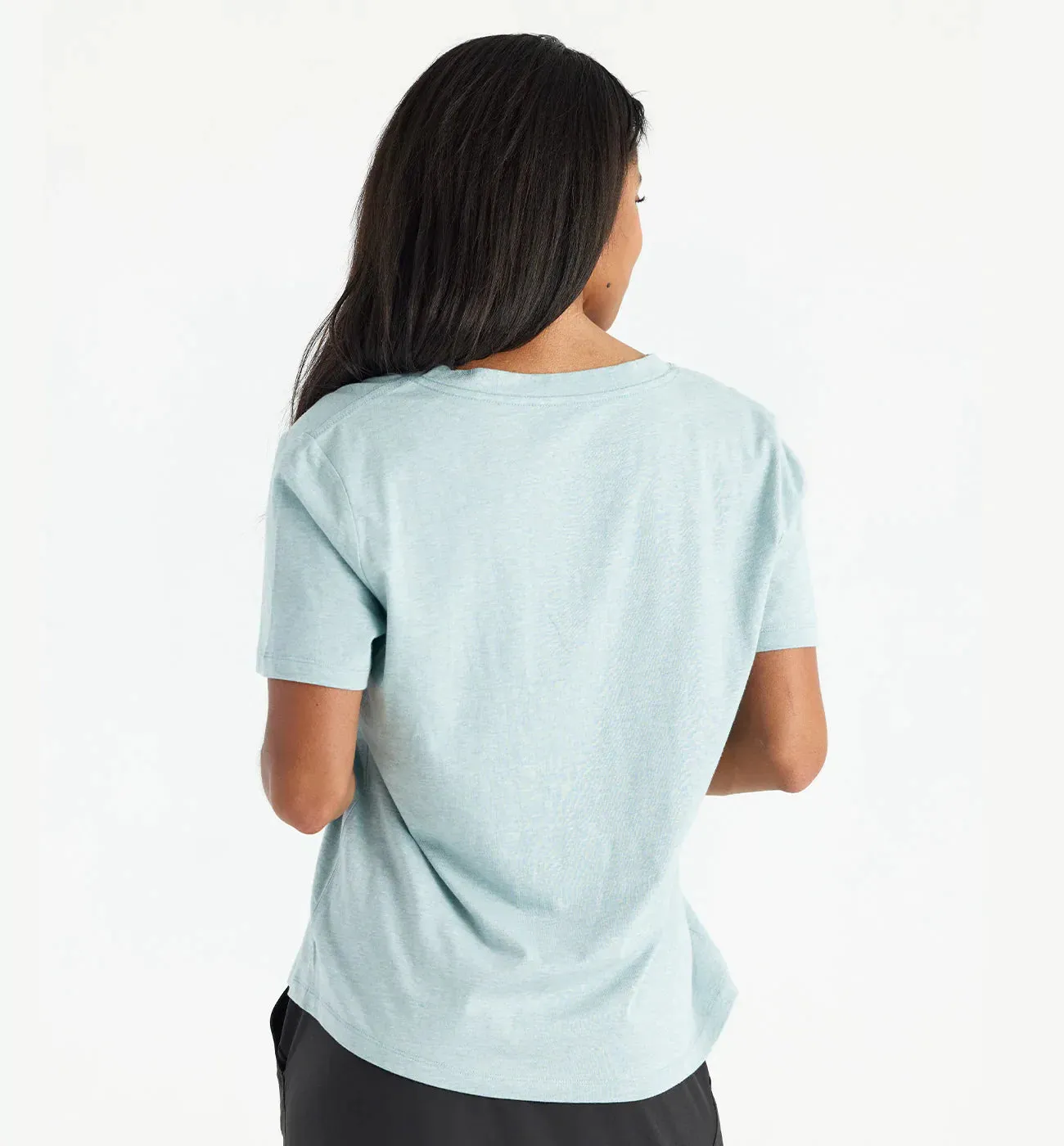 Free Fly Women's Bamboo Heritage V Neck Tee in Heather Ocean Mist