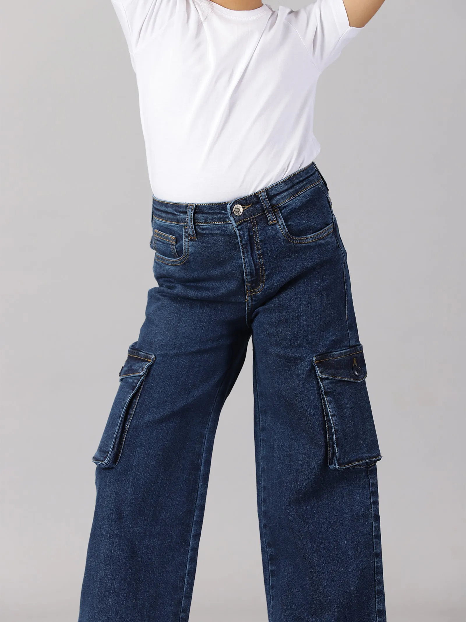 Girls Wide Leg Cargo Jeans pant