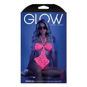 Glow 'Impress Me' Black Light Halter Bodysuit with Open Sides by Fantasy Lingerie