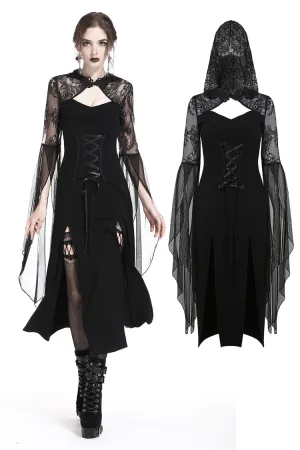 Gothic lacey hooded side slits maxi dress DW244