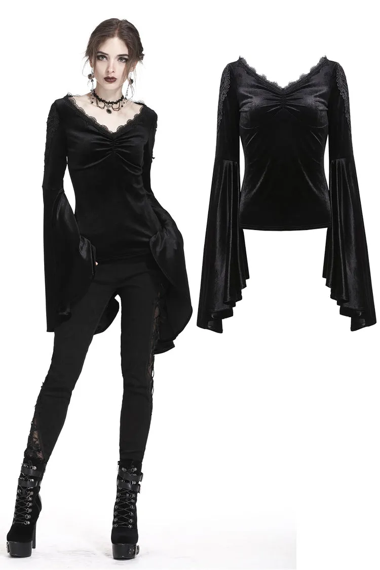 Gothic velvet floral shoulder T-shirt with big sleeves TW183