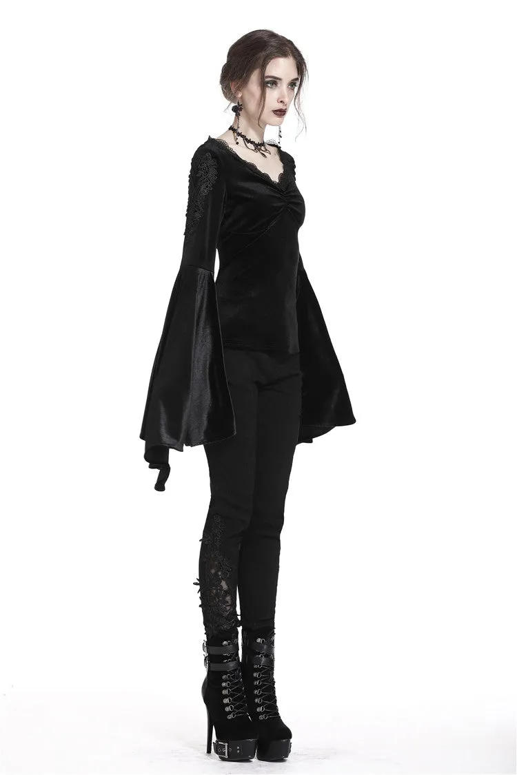 Gothic velvet floral shoulder T-shirt with big sleeves TW183