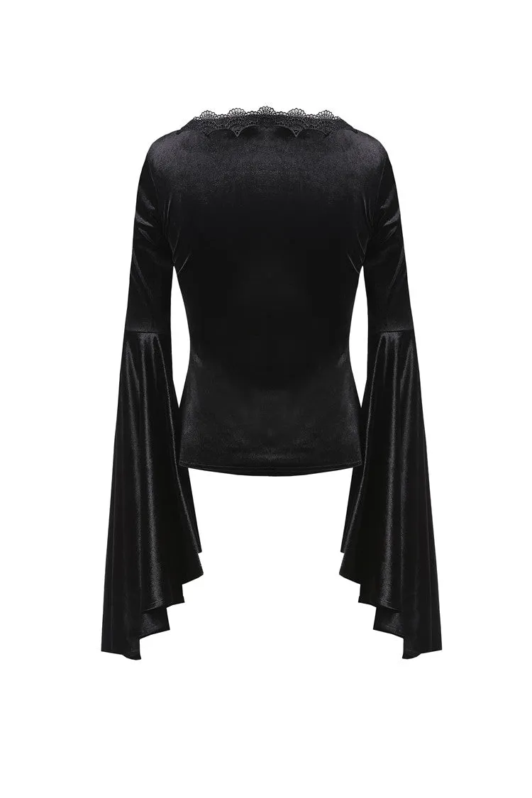 Gothic velvet floral shoulder T-shirt with big sleeves TW183