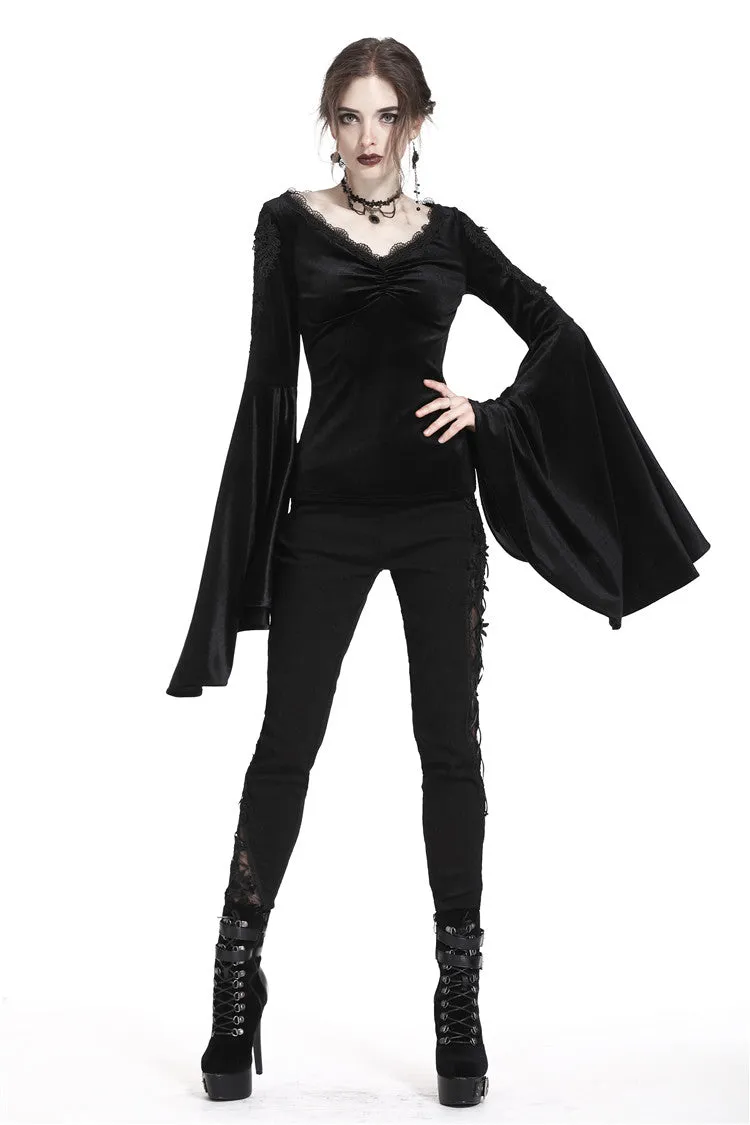 Gothic velvet floral shoulder T-shirt with big sleeves TW183