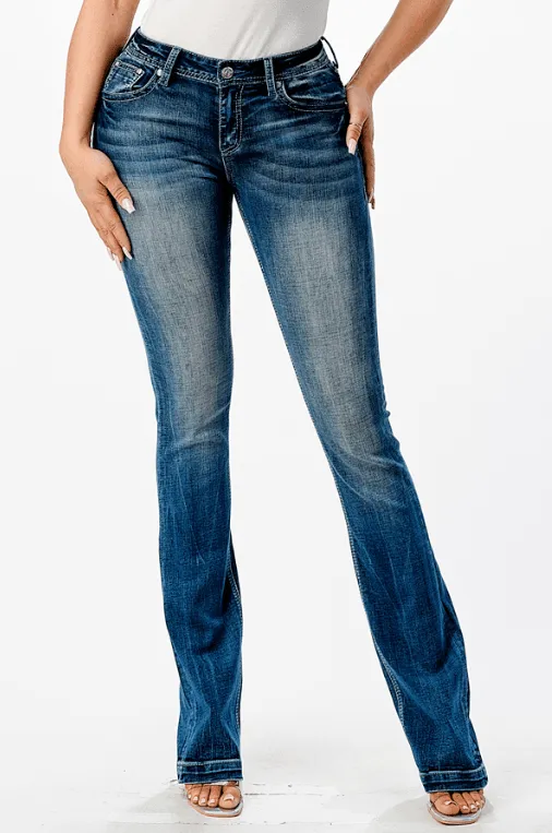 Grace in LA Women's Easy Fit 3D Wing Bootcut Jeans EB61758