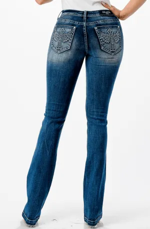 Grace in LA Women's Easy Fit 3D Wing Bootcut Jeans EB61758