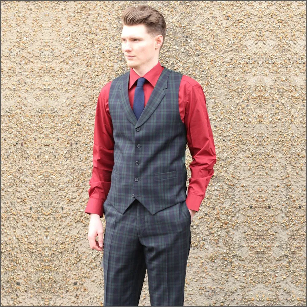 Green Tartan Check Waistcoat