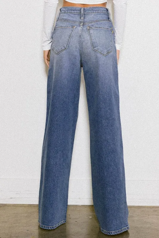 High Rise Center Line Wide Jeans