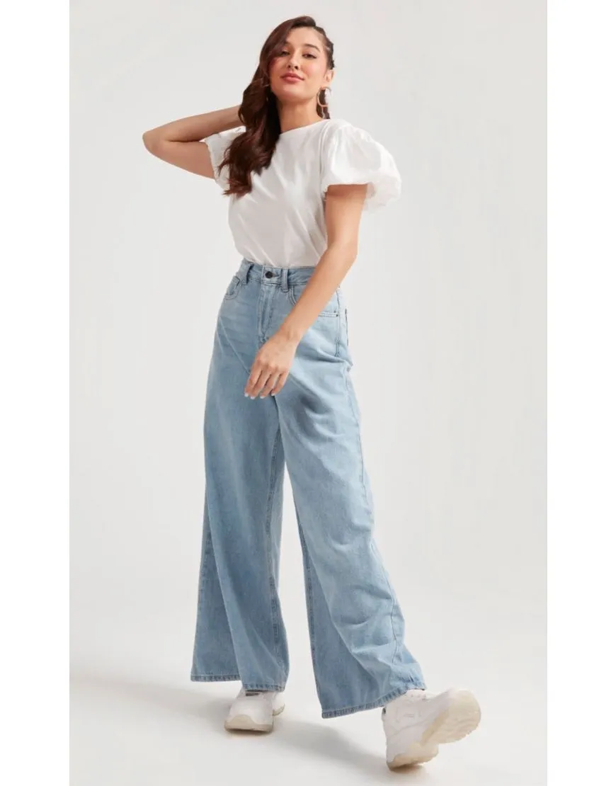 High Rise Wide Leg Jeans Light Wash