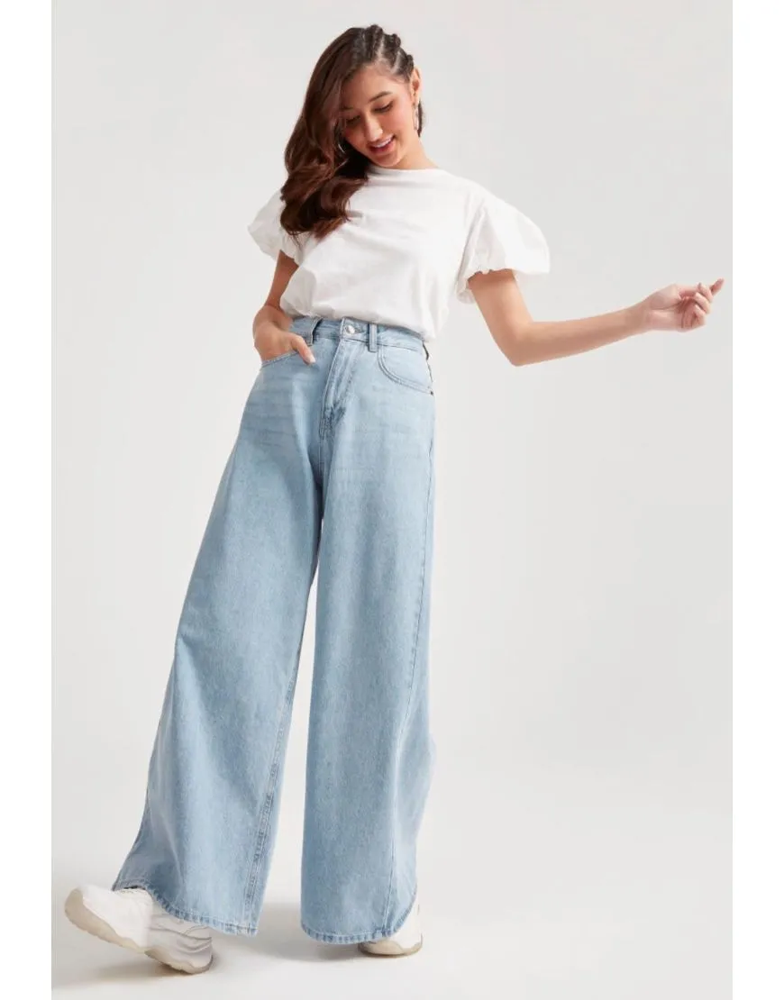 High Rise Wide Leg Jeans Light Wash