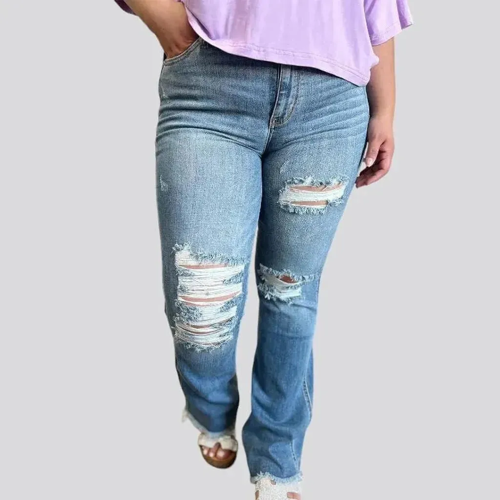 High-waist distressed jeans for women