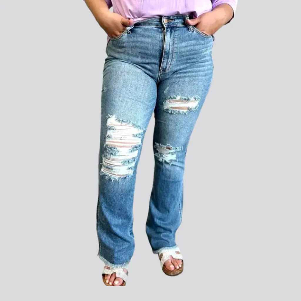 High-waist distressed jeans for women