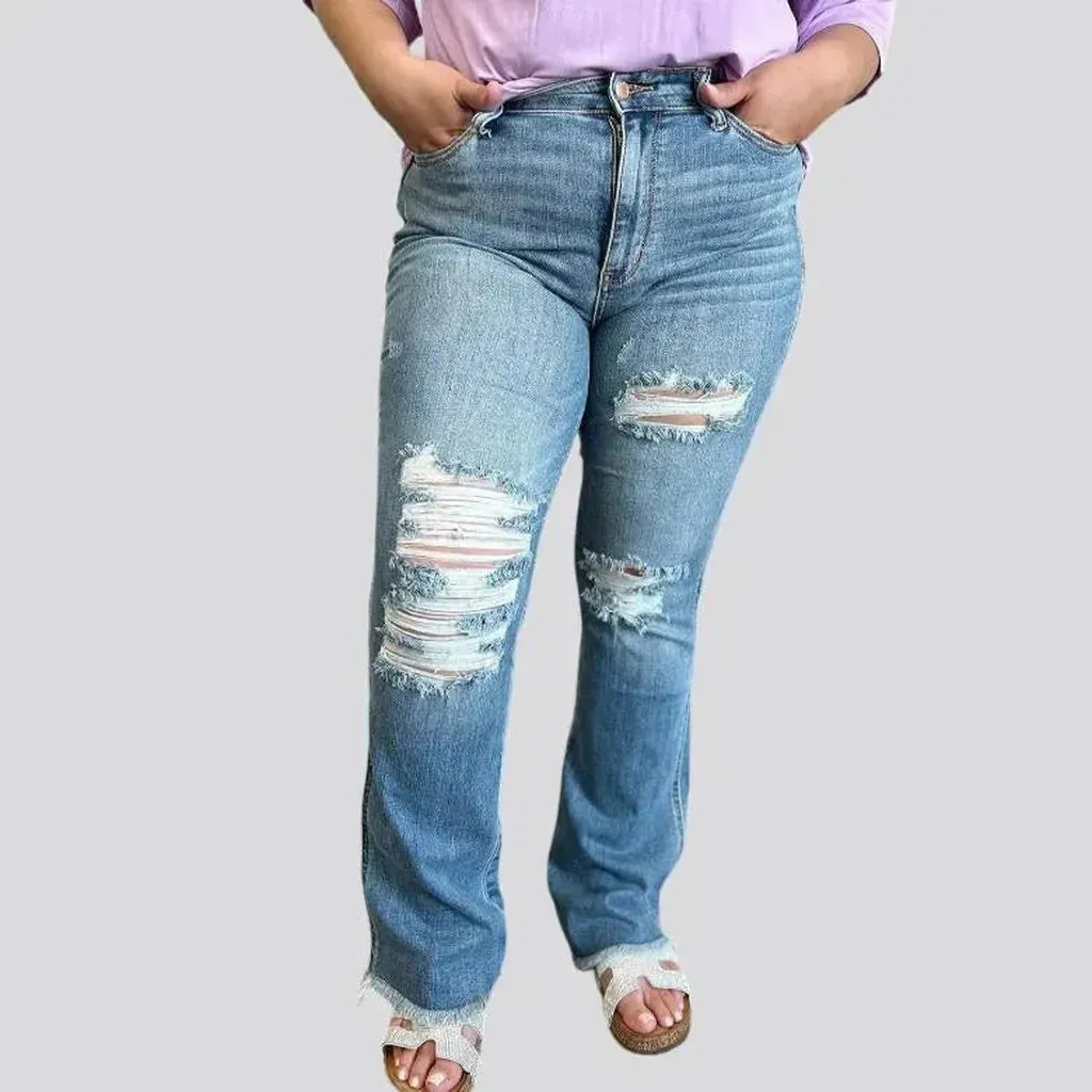 High-waist distressed jeans for women