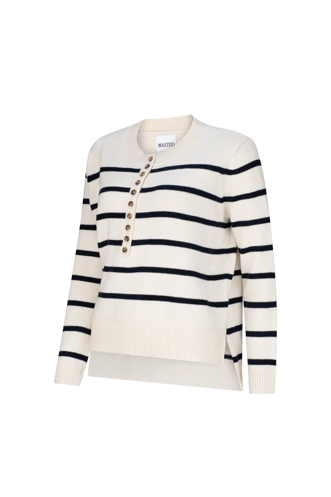 Ivory/Navy Breton Stripe Button Henley