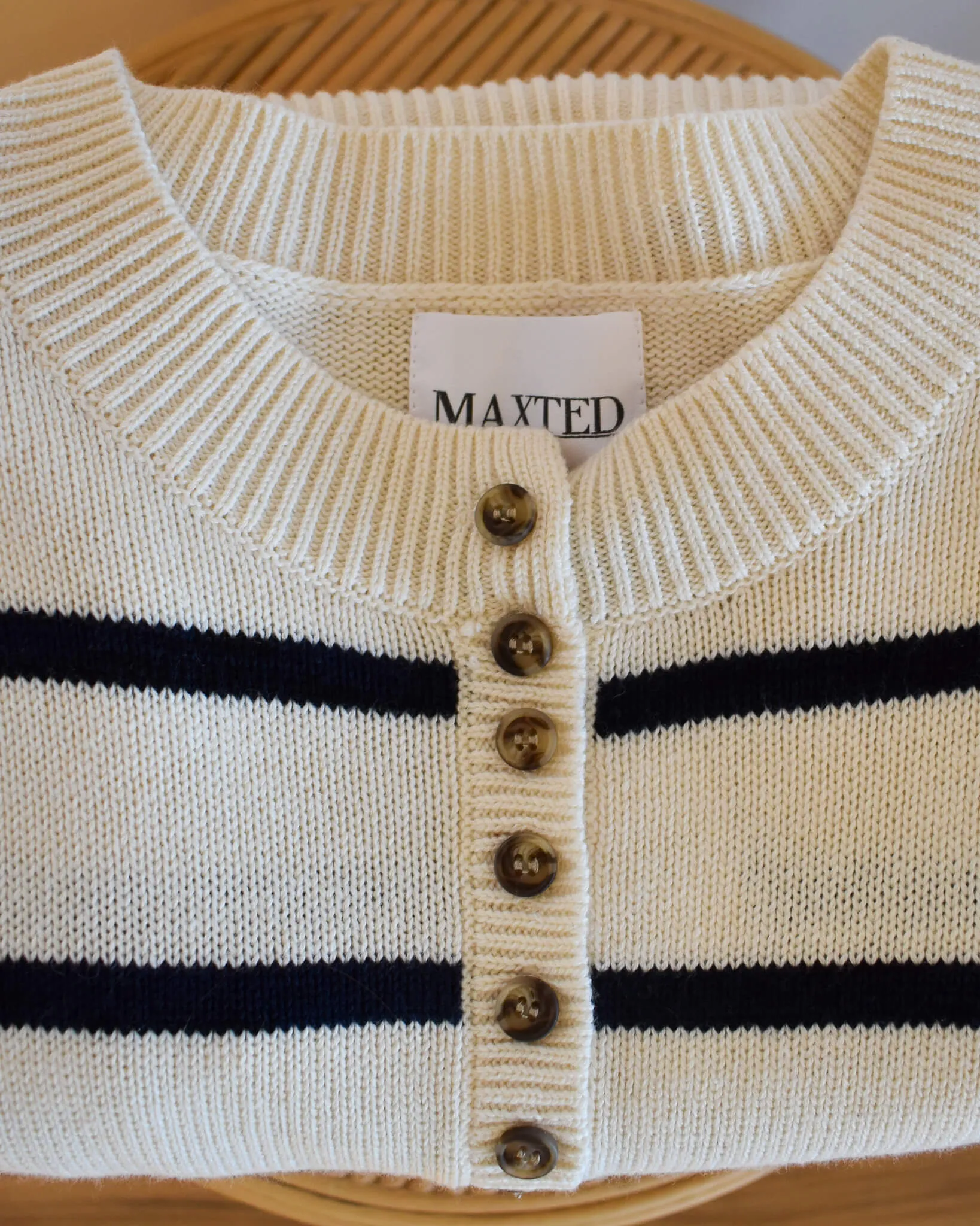 Ivory/Navy Breton Stripe Button Henley