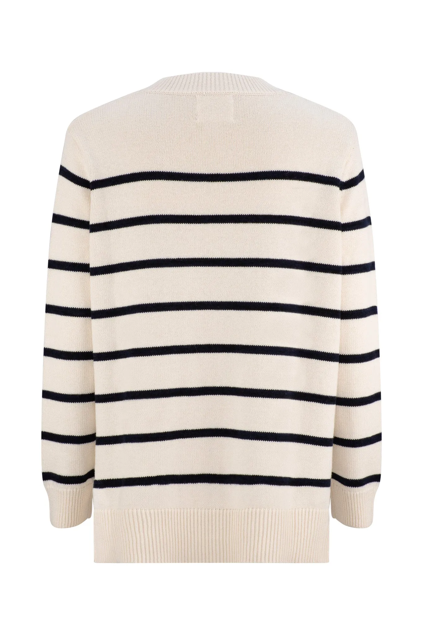 Ivory/Navy Breton Stripe Button Henley