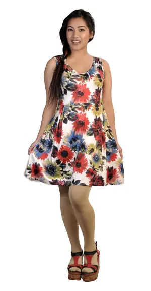 Ladies V-Neck Sleeveless Dress With Flower Print.