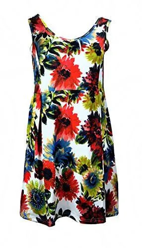 Ladies V-Neck Sleeveless Dress With Flower Print.