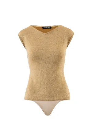 LAMIUM GOLDEN SLEEVELESS SLIGHTLY GLITTERING VISCOSE-BLEND BODYSUIT