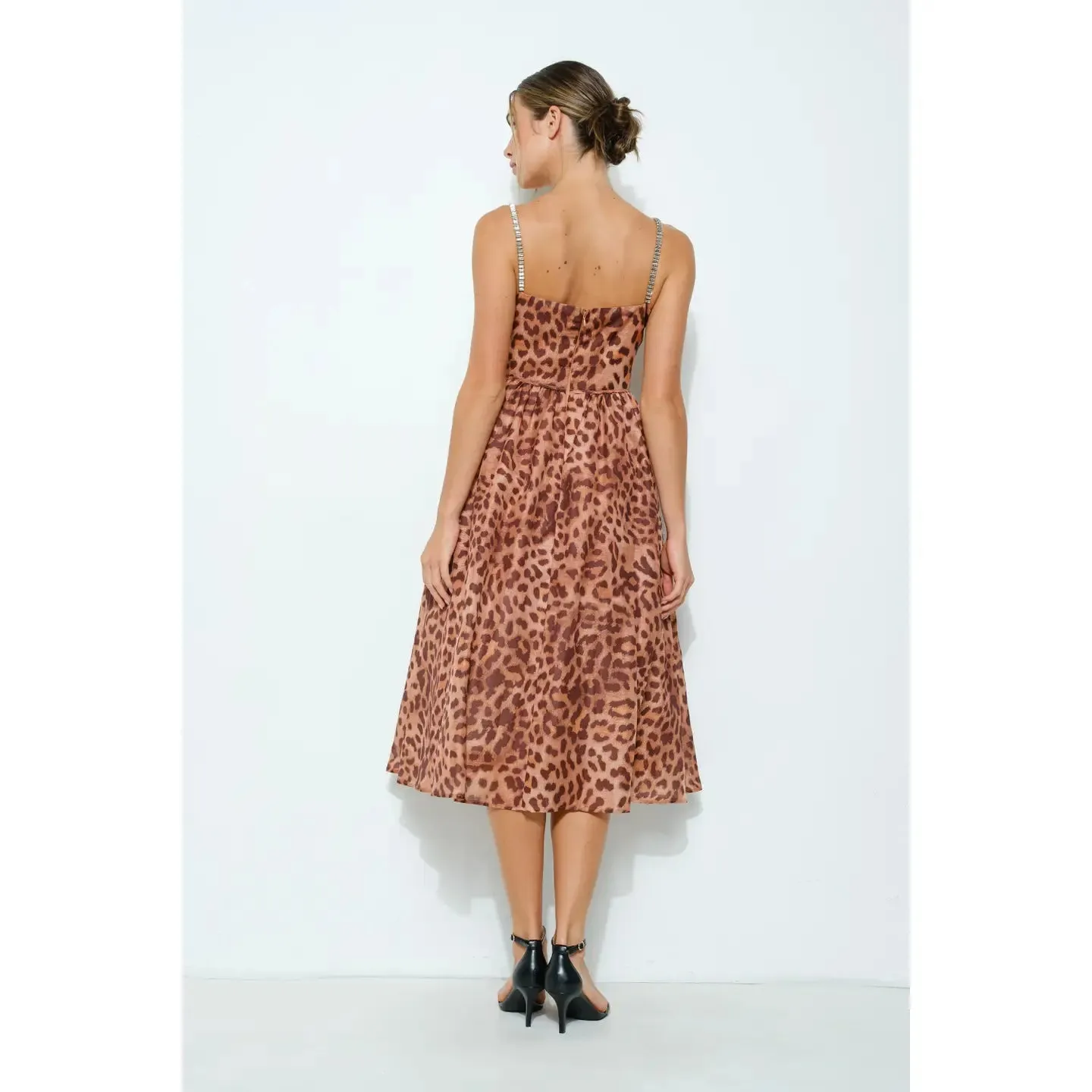 Leopard Print Rhinestone Midi Dress